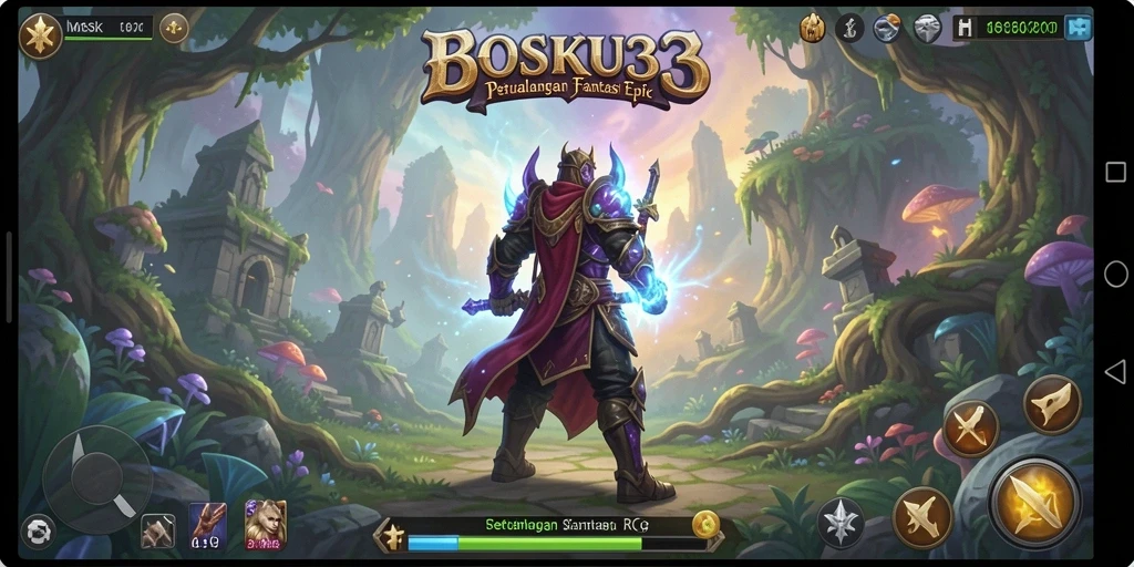 Tangkapan layar utama BOSKU33 menampilkan pertempuran epik dalam RPG.