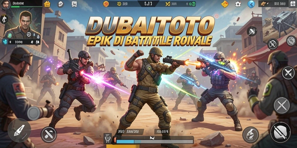 Screenshot DUBAITOTO menampilkan aksi pertempuran epik dalam game Battle Royale.
